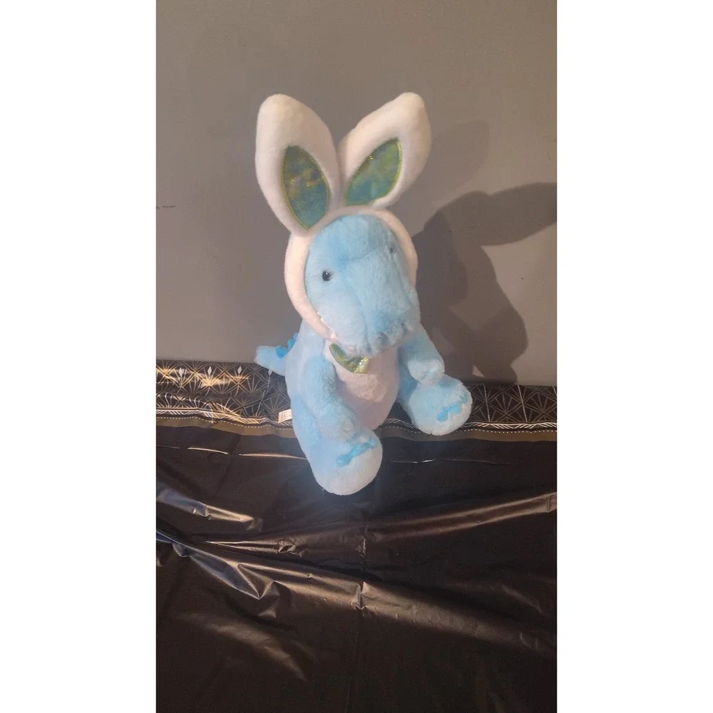 FAO Schwarz Blue Dinosaur Easter Bunny Plush Stuffed Animal Iridescent Ears